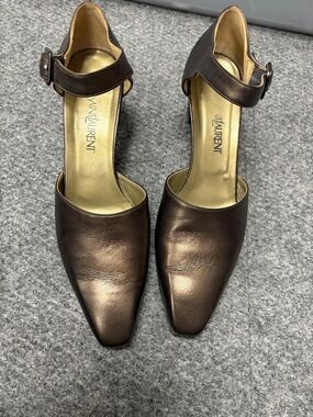 Vintage 1990's Yves Saint Laurent Metallic Bronze Mary Jane Heels